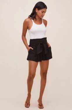 Marika Tie Waist Shorts -Dress Sales Store ACP7211 BLACK 2