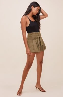 Marika Tie Waist Shorts -Dress Sales Store ACP7211 OLIVE 1