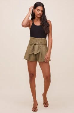 Marika Tie Waist Shorts -Dress Sales Store ACP7211 OLIVE 2