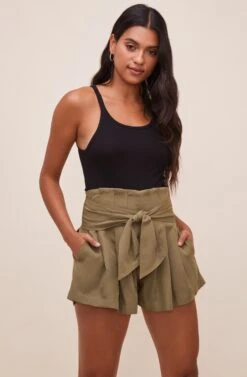 Marika Tie Waist Shorts -Dress Sales Store ACP7211 OLIVE 3