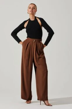 Boyfriend Criss Cross Pleated Wide Leg Pants 36 Boyfriend Criss Cross Pleated Wide Leg Pants -Dress Sales Store ACP7225 BROWN 1 2