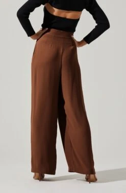 Boyfriend Criss Cross Pleated Wide Leg Pants 38 Boyfriend Criss Cross Pleated Wide Leg Pants -Dress Sales Store ACP7225 BROWN 3 2