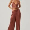 Amiah Satin Tie Waist Wide Leg Pants 2 Amiah Satin Tie Waist Wide Leg Pants -Dress Sales Store ACP7255S ROSEBROWN 1