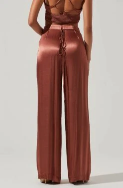 Amiah Satin Tie Waist Wide Leg Pants 13 Amiah Satin Tie Waist Wide Leg Pants -Dress Sales Store ACP7255S ROSEBROWN 3