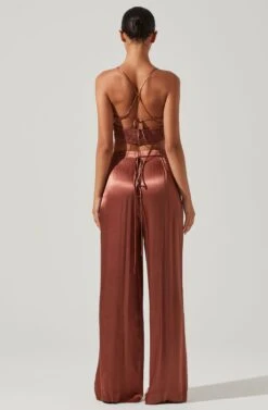 Amiah Satin Tie Waist Wide Leg Pants 14 Amiah Satin Tie Waist Wide Leg Pants -Dress Sales Store ACP7255S ROSEBROWN 4