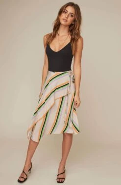 Dallas Striped Asymmetrical Midi Skirt