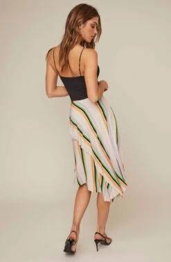 Dallas Striped Asymmetrical Midi Skirt -Dress Sales Store ACS9021 TAUPE TANGERINE STRIPE 3A