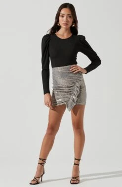 Layla Metallic Ruffle Mini Skirt 14 Layla Metallic Ruffle Mini Skirt -Dress Sales Store ACS9058 CHAMPAGNE 1697