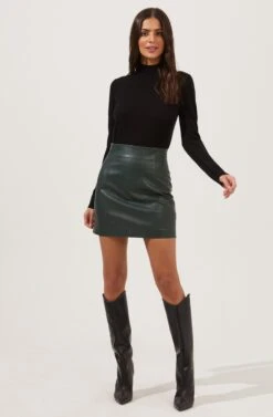 Meika Faux Leather Mini Skirt -Dress Sales Store ACS9072 GREEN 1