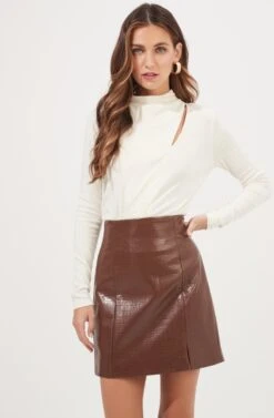 Audrey Faux Leather Mini Skirt 15 Audrey Faux Leather Mini Skirt -Dress Sales Store ACS9074 BROWN 2