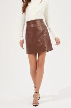 Audrey Faux Leather Mini Skirt 16 Audrey Faux Leather Mini Skirt -Dress Sales Store ACS9074 BROWN 3