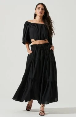 Balboa Tiered Maxi Skirt 30 Balboa Tiered Maxi Skirt -Dress Sales Store ACS9080 BLACK 1