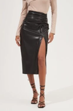 Alondra Ruched Faux Leather Midi Skirt 22 Alondra Ruched Faux Leather Midi Skirt -Dress Sales Store ACS9082 BLACK 3