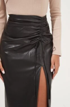 Alondra Ruched Faux Leather Midi Skirt 23 Alondra Ruched Faux Leather Midi Skirt -Dress Sales Store ACS9082 BLACK 4