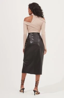 Alondra Ruched Faux Leather Midi Skirt 26 Alondra Ruched Faux Leather Midi Skirt -Dress Sales Store ACS9082 BLACK 5