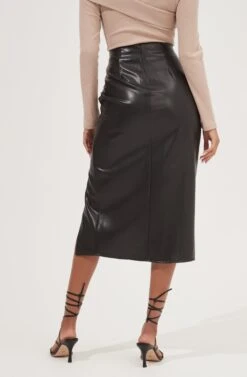 Alondra Ruched Faux Leather Midi Skirt 25 Alondra Ruched Faux Leather Midi Skirt -Dress Sales Store ACS9082 BLACK 7
