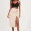 Alondra Ruched Faux Leather Midi Skirt