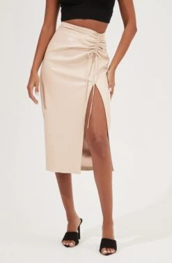 Alondra Ruched Faux Leather Midi Skirt 17 Alondra Ruched Faux Leather Midi Skirt -Dress Sales Store ACS9082 CREAM 3