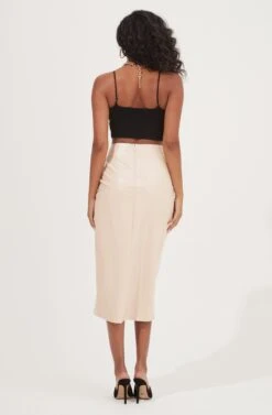 Alondra Ruched Faux Leather Midi Skirt 18 Alondra Ruched Faux Leather Midi Skirt -Dress Sales Store ACS9082 CREAM 5