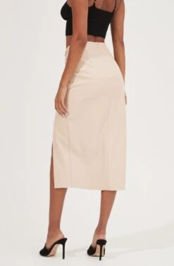 Alondra Ruched Faux Leather Midi Skirt 19 Alondra Ruched Faux Leather Midi Skirt -Dress Sales Store ACS9082 CREAM 6
