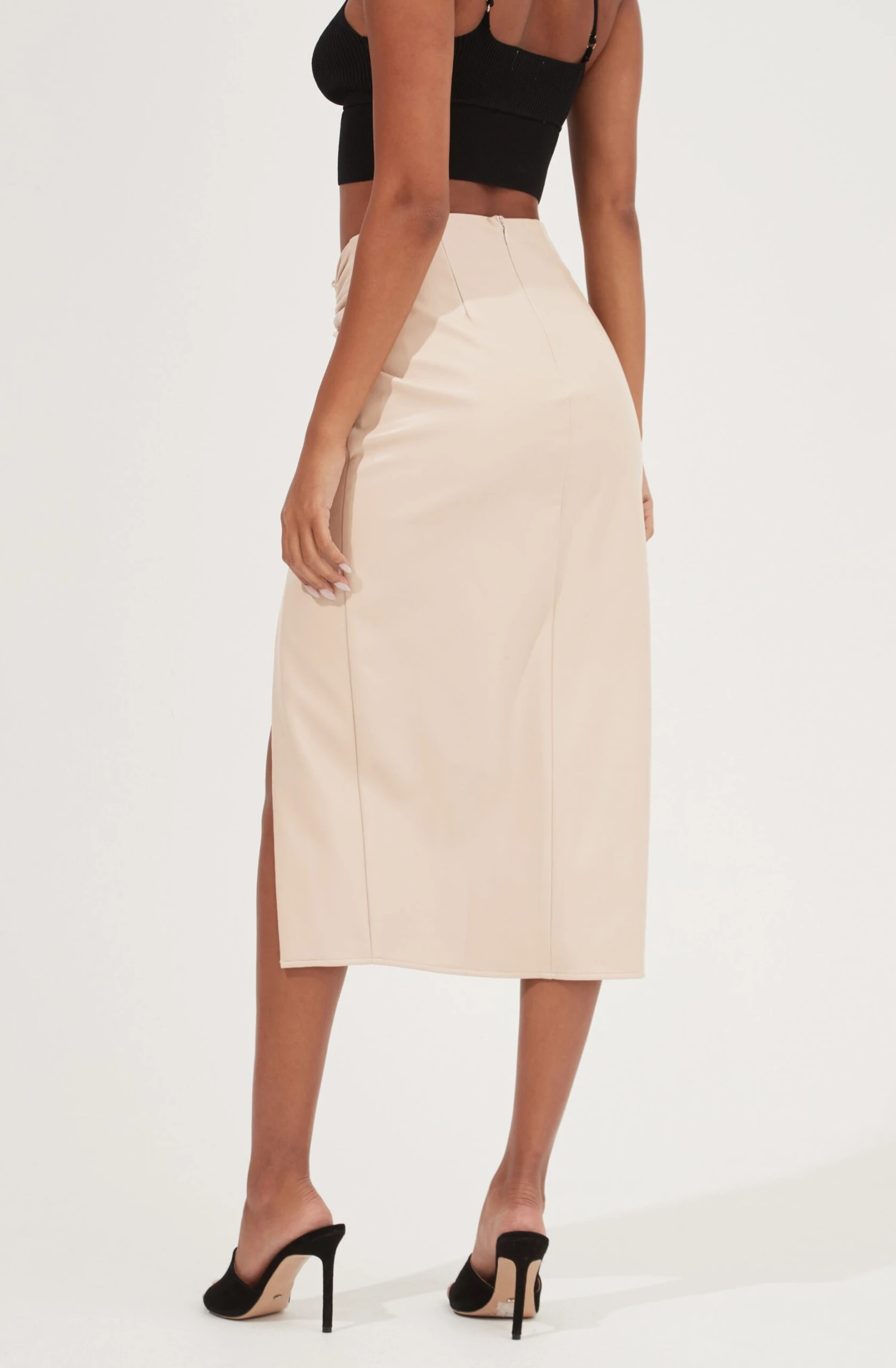 Alondra Ruched Faux Leather Midi Skirt 7 Alondra Ruched Faux Leather Midi Skirt - Image 5