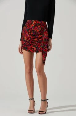 Waverly Floral Ruched Mini Skirt -Dress Sales Store ACS9100 REDORANGEMULTI 3