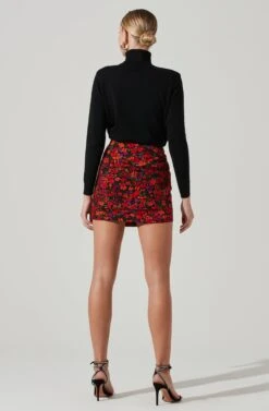 Waverly Floral Ruched Mini Skirt -Dress Sales Store ACS9100 REDORANGEMULTI 5
