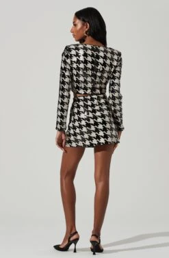Darby Sequin Houndstooth Mini Skirt -Dress Sales Store ACS9104 BLACKWHITE 4