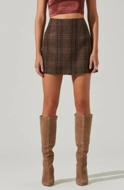 Brina Plaid Mini Skirt 16 Brina Plaid Mini Skirt -Dress Sales Store ACS9107 BROWNBLACKPLAID 14151
