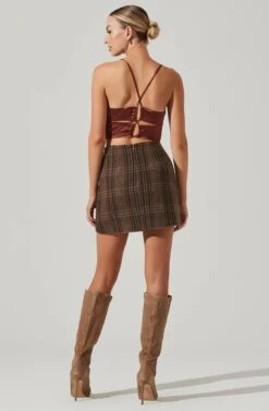 Brina Plaid Mini Skirt 18 Brina Plaid Mini Skirt -Dress Sales Store ACS9107 BROWNBLACKPLAID 14191