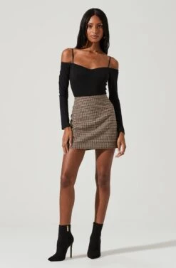 Brina Plaid Mini Skirt 20 Brina Plaid Mini Skirt -Dress Sales Store ACS9107 BROWNBLACK 0638