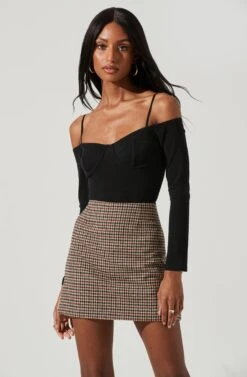 Brina Plaid Mini Skirt 21 Brina Plaid Mini Skirt -Dress Sales Store ACS9107 BROWNBLACK 0647