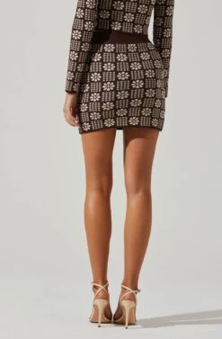 Freja Floral Knit Mini Skirt 9 Freja Floral Knit Mini Skirt -Dress Sales Store ACS9109 BROWNFLORAL 3
