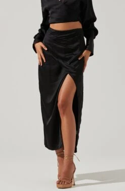 Loretta Satin Wrap Front Midi Skirt 18 Loretta Satin Wrap Front Midi Skirt -Dress Sales Store ACS9111VR BLACK 3
