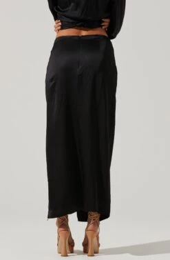 Loretta Satin Wrap Front Midi Skirt 20 Loretta Satin Wrap Front Midi Skirt -Dress Sales Store ACS9111VR BLACK 4