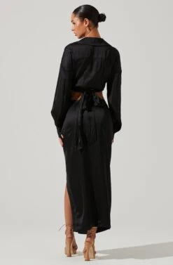 Loretta Satin Wrap Front Midi Skirt 21 Loretta Satin Wrap Front Midi Skirt -Dress Sales Store ACS9111VR BLACK 5