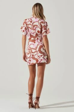 Oriana Abstract Print Mini Skirt 9 Oriana Abstract Print Mini Skirt -Dress Sales Store ACS9117 BROWNPINKGEO 4