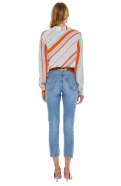 Motif Bodysuit 12 Motif Bodysuit -Dress Sales Store ACT15192 POP ORANGE STRIPE 03