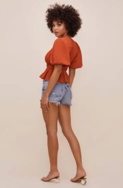 Ora Puff Sleeve Peplum Top 22 Ora Puff Sleeve Peplum Top -Dress Sales Store ACT16611 RUST 5
