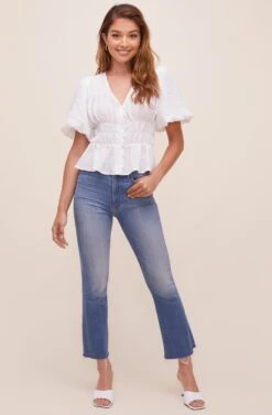 Ora Puff Sleeve Peplum Top 16 Ora Puff Sleeve Peplum Top -Dress Sales Store ACT16611 WHITE 1