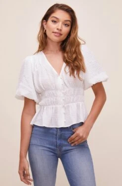 Ora Puff Sleeve Peplum Top 18 Ora Puff Sleeve Peplum Top -Dress Sales Store ACT16611 WHITE 3