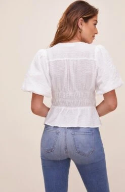 Ora Puff Sleeve Peplum Top 19 Ora Puff Sleeve Peplum Top -Dress Sales Store ACT16611 WHITE 5