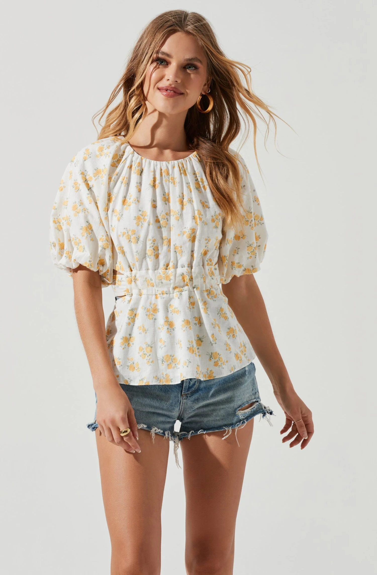 Vendetti Floral Cutout Puff Sleeve Top 3 Vendetti Floral Cutout Puff Sleeve Top