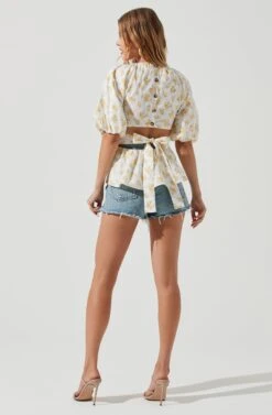 Vendetti Floral Cutout Puff Sleeve Top 12 Vendetti Floral Cutout Puff Sleeve Top -Dress Sales Store ACT16697B WHITEYELLOWFLORAL 1598