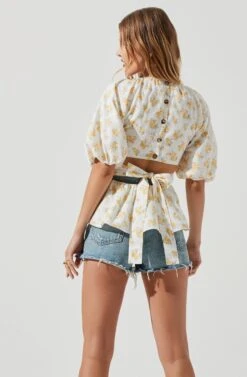 Vendetti Floral Cutout Puff Sleeve Top 13 Vendetti Floral Cutout Puff Sleeve Top -Dress Sales Store ACT16697B WHITEYELLOWFLORAL 1603