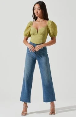 Daydreamer Sweetheart Seersucker Puff Sleeve Top 41 Daydreamer Sweetheart Seersucker Puff Sleeve Top -Dress Sales Store ACT16733B GREEN 1529