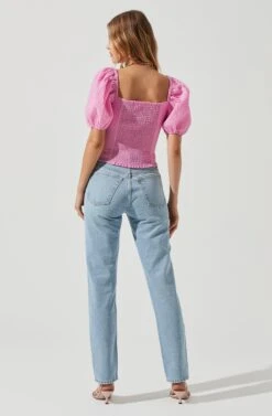 Daydreamer Sweetheart Seersucker Puff Sleeve Top 26 Daydreamer Sweetheart Seersucker Puff Sleeve Top -Dress Sales Store ACT16733B PINK 1112