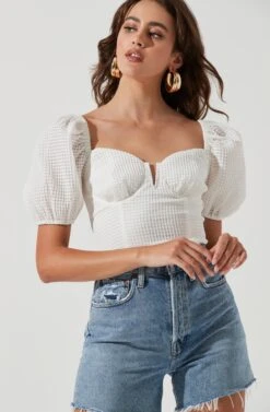 Daydreamer Sweetheart Seersucker Puff Sleeve Top 28 Daydreamer Sweetheart Seersucker Puff Sleeve Top -Dress Sales Store ACT16733B WHITE 1643