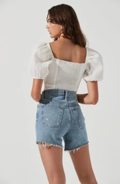 Daydreamer Sweetheart Seersucker Puff Sleeve Top 33 Daydreamer Sweetheart Seersucker Puff Sleeve Top -Dress Sales Store ACT16733B WHITE 1650