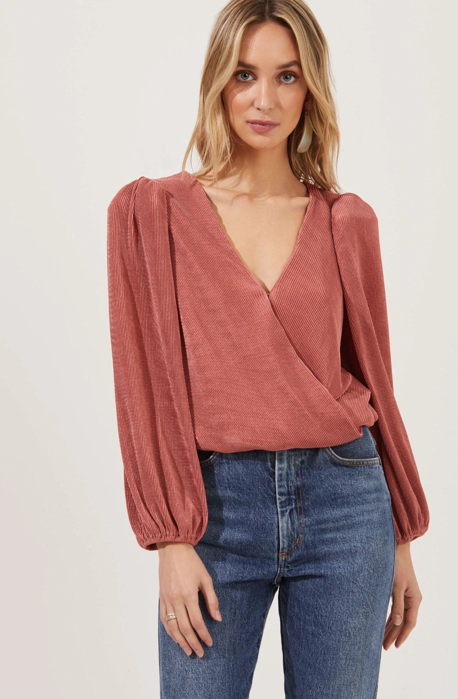Valdez Long Sleeve Pleated Surplice Top 3 Valdez Long Sleeve Pleated Surplice Top